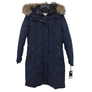 Nine West Women's Weather Weight Puffer Coat + Inner Quilted Bib S Hooded NWT